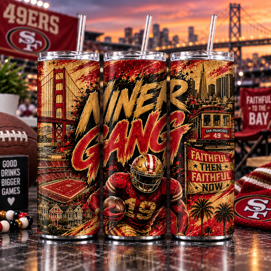 San Francisco Football Inspired 20 oz Tumbler | Miner Gang Game Day Cup | Red and Gold