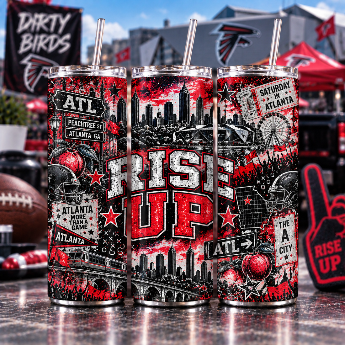 Atlanta Football Inspired 20 oz Tumbler | Rise Up ATL Game Day Cup | Red and Black