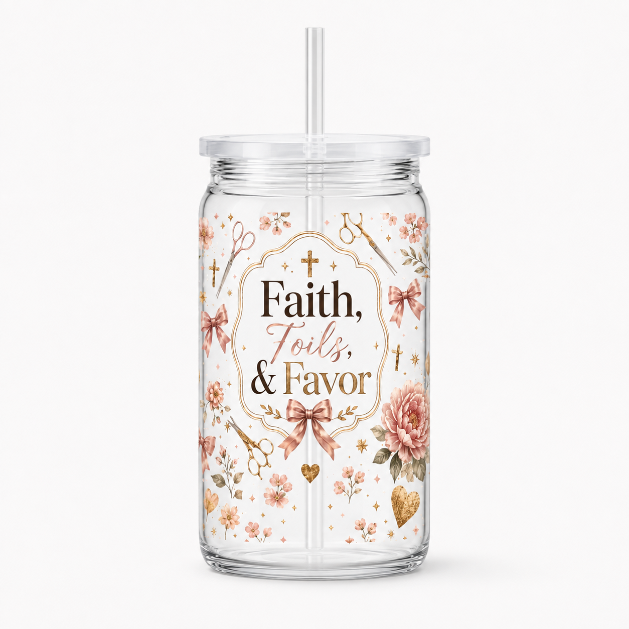 Faith, Foils and Favor Hairstylist UV DTF Cup Wrap | Christian Salon Gift | 16 oz