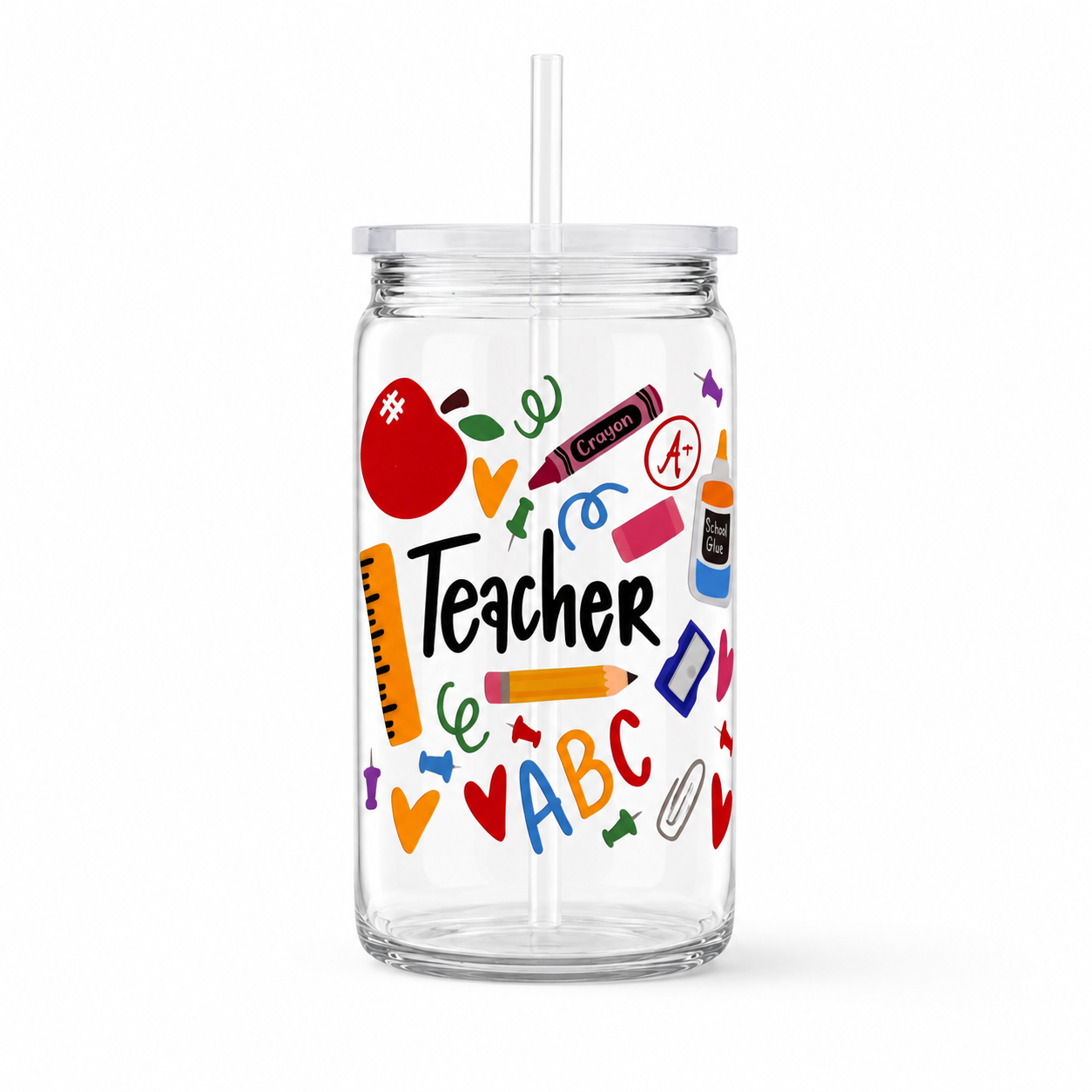 Teacher School Supplies UV DTF Cup Wrap | Colorful Educator Gift | 16 oz