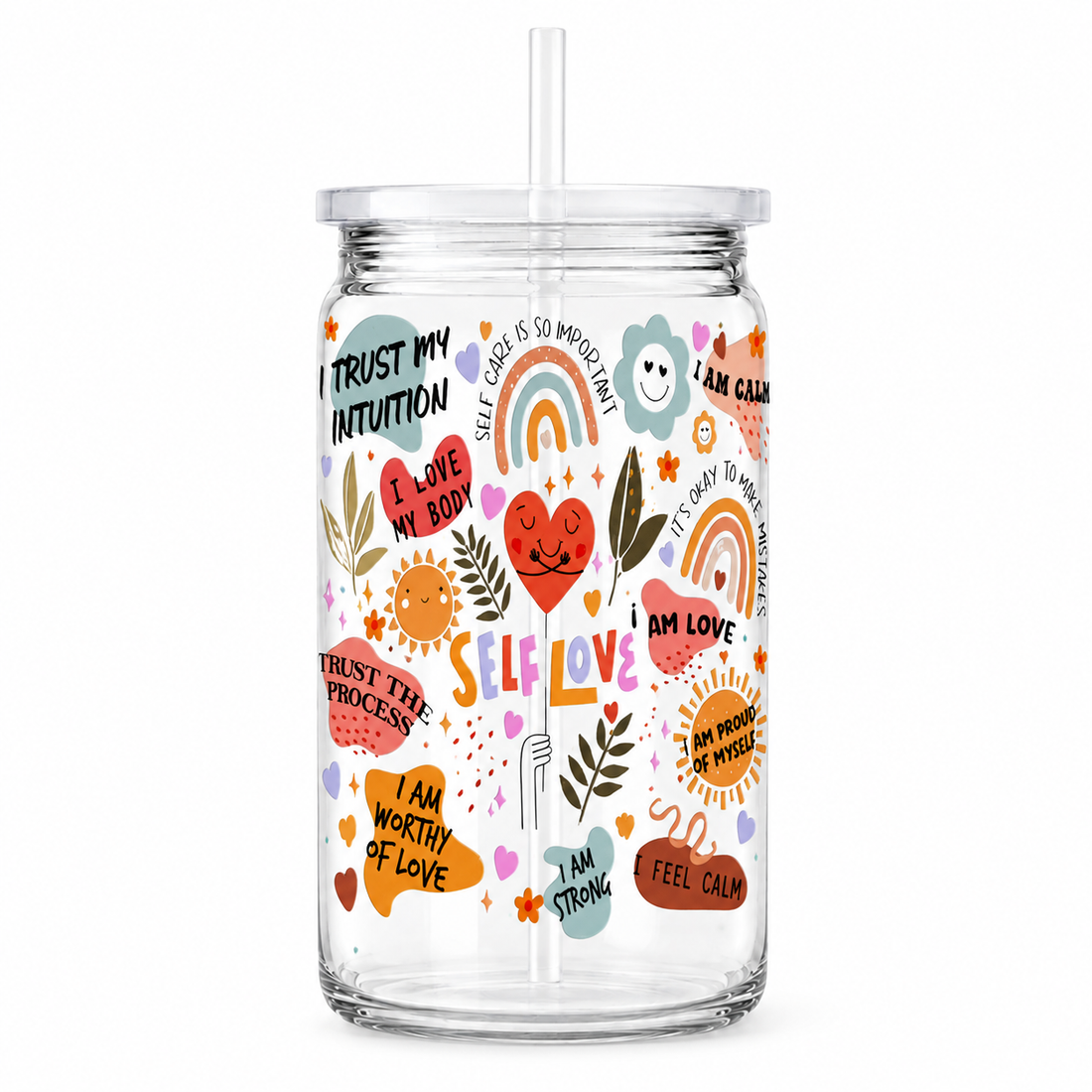 Self Love Affirmations UV DTF Cup Wrap | Positive Self-Care Design | 16 oz
