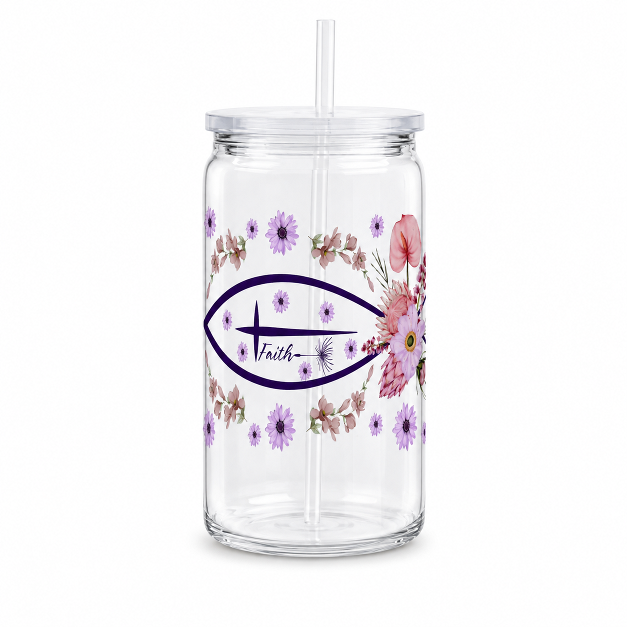 Floral Faith Christian Fish UV DTF Cup Wrap | 16 oz Christian Cup