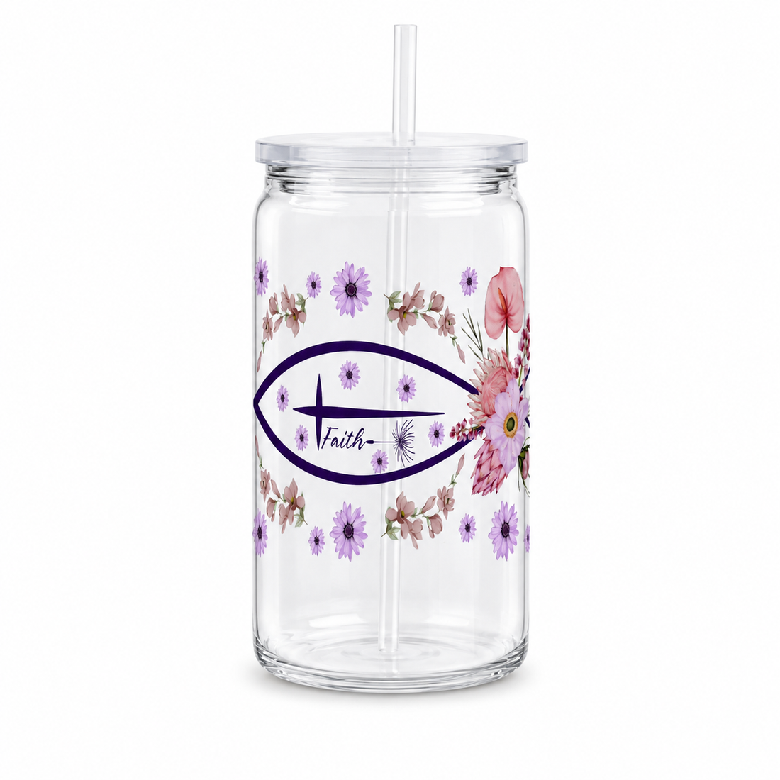 Floral Faith Christian Fish UV DTF Cup Wrap | 16 oz Christian Cup