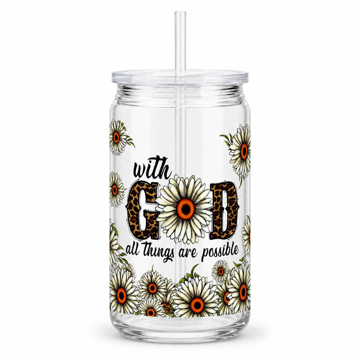 With God All Things Are Possible Daisy UV DTF Cup Wrap | 16 oz