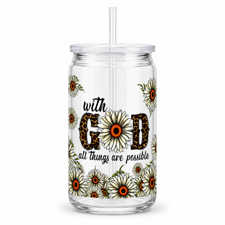 With God All Things Are Possible Daisy UV DTF Cup Wrap | 16 oz