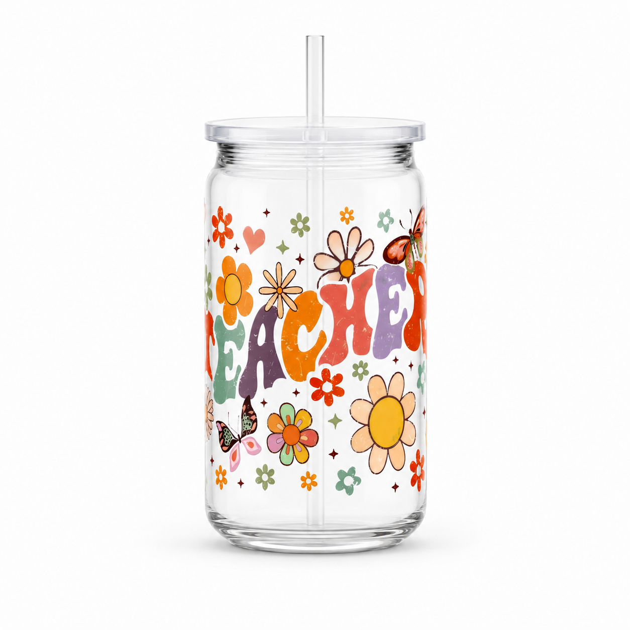 Retro Groovy Teacher Floral UV DTF Cup Wrap | 16 oz
