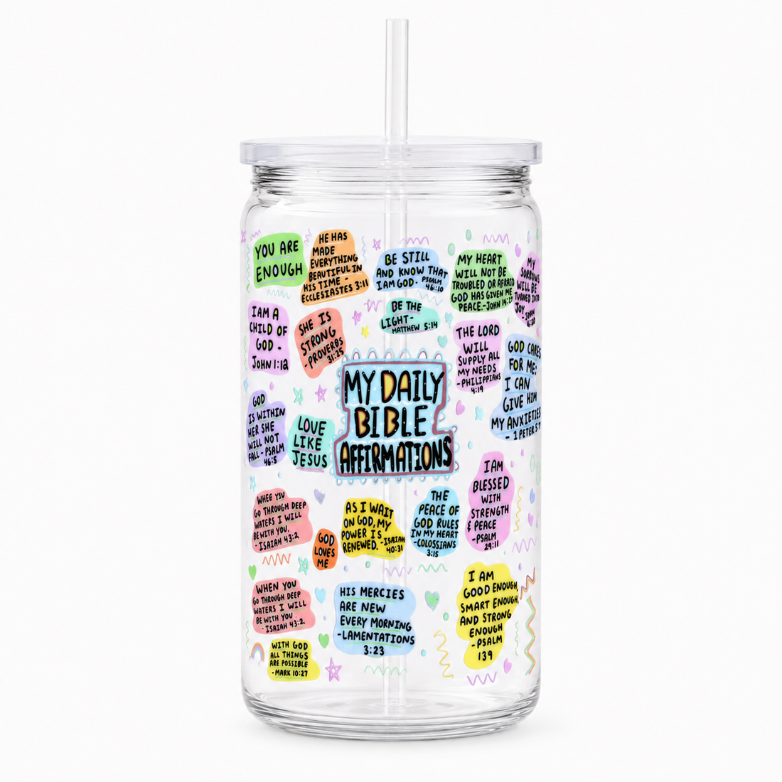 My Daily Bible Affirmations UV DTF Cup Wrap | 16 oz Christian Faith Cup