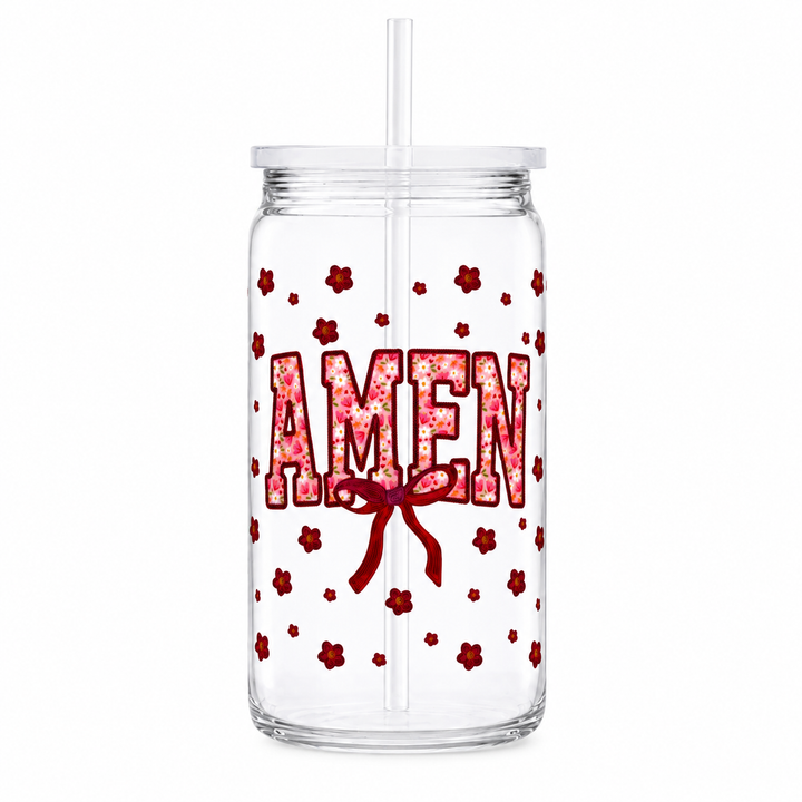 Amen Floral Bow UV DTF Cup Wrap | Christian Faith Gift | 16 oz