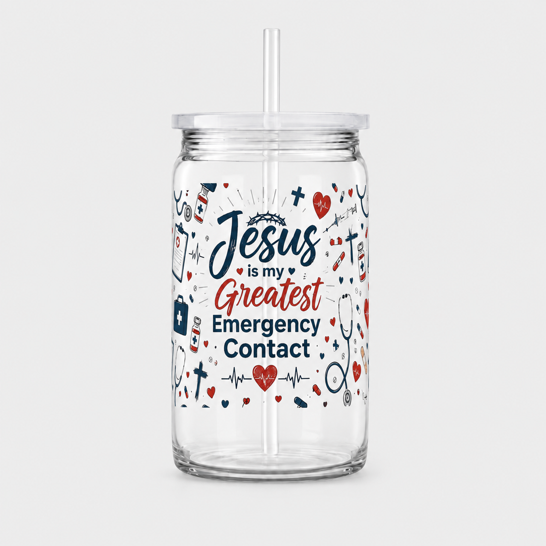 Jesus Is My Greatest Emergency Contact UV DTF Cup Wrap | 16 oz Christian Healthcare Cup