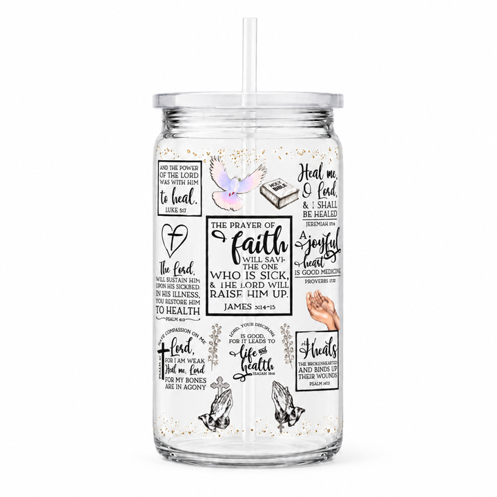 Healing Scriptures Prayer of Faith UV DTF Cup Wrap | Christian Bible Verse 16 oz Cup