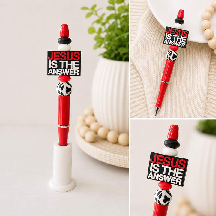 Jesus Is the Answer Beaded Pen | Christian Faith Gift | Red and Black